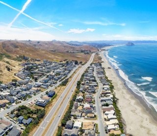 Drone Flying High Over San Luis Obispo, Morro Bay