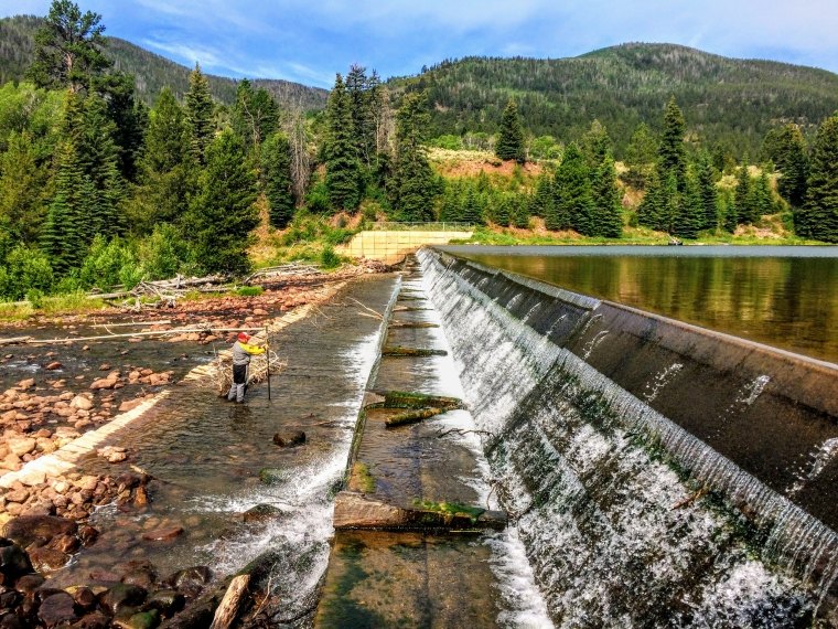 SWCA employee surveys the Yellowstone Dam, Mountain Home, Utah.