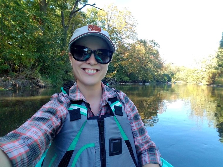 Anna Gilmer kayaking along the DuPage River in Northern Illinois