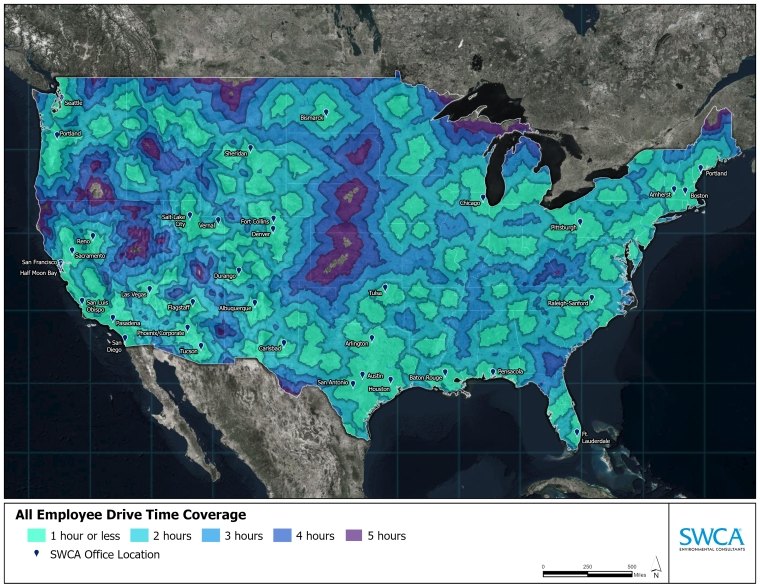 SWCA driving distance map