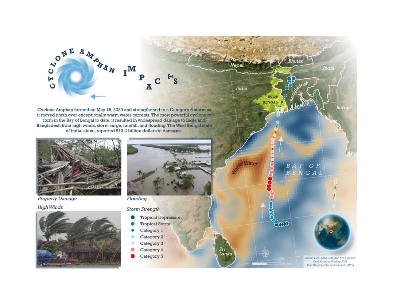 2023 Map Contest Winner by Jon Campbell. Winning map showcases the impact of Cyclone Amphan on India and Bangladesh that formed in May of 2020.