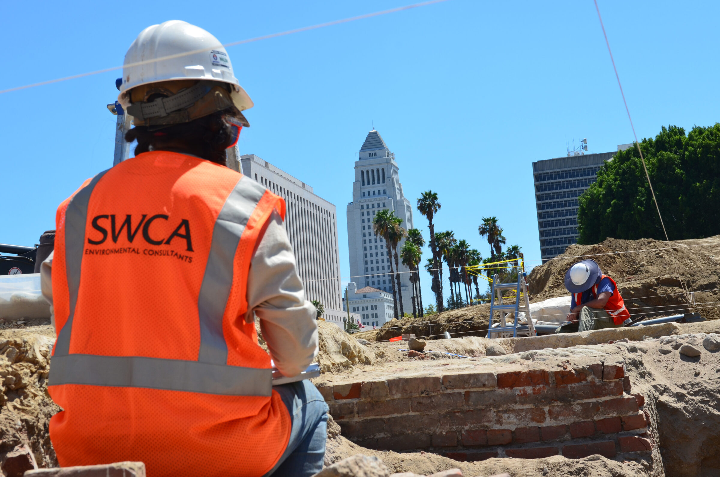 Archaeologists at the LA Plaza Cultura Village project site in downtown Los Angeles, CA.