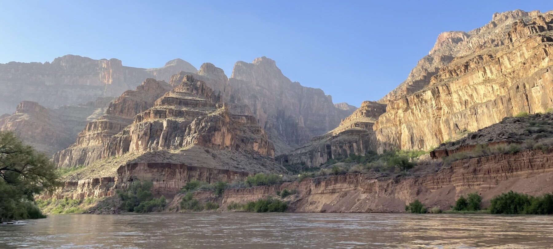 View from motorized raft during SWCA river trip down the Colorado River in the Grand Canyon.