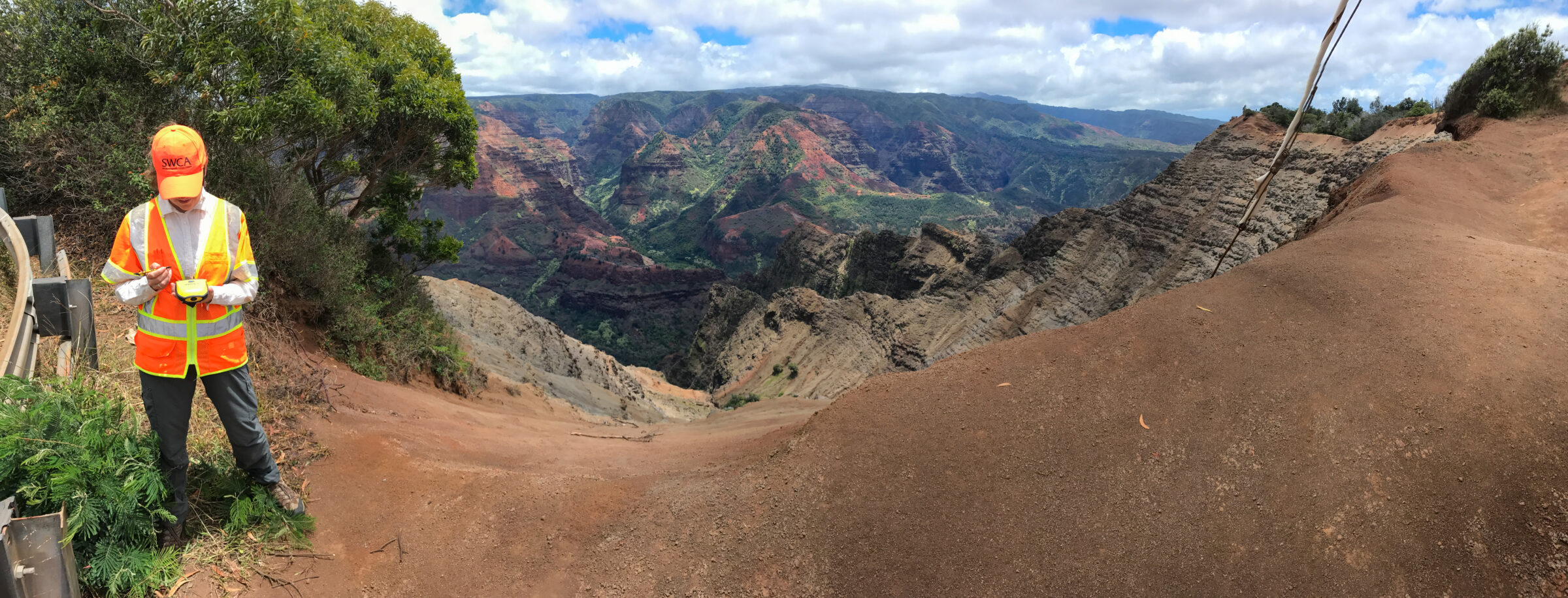 Danielle Frohlich, lead botanist for the Pacific Islands at SWCA, mapping plant species for protection or removal near Waimea Canyon