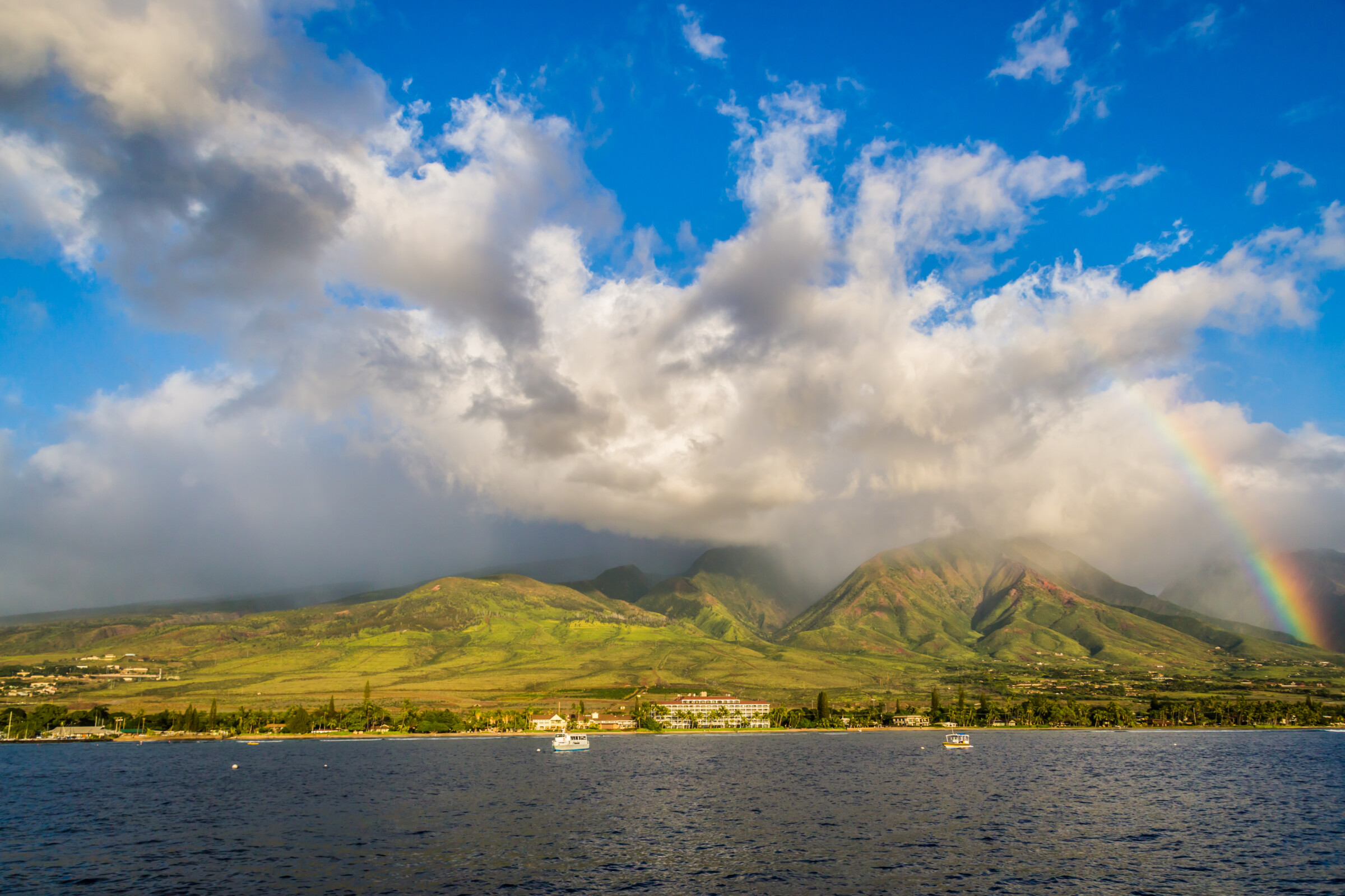 Lahaina, Maui, Hawaii, A rainbow over a mountain in Lahaina, Maui