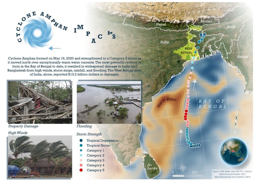 2023 Map Contest Winner Jon Campbell’s map showcases the impact of Cyclone Amphan on India and Bangladesh that formed in May of 2020.