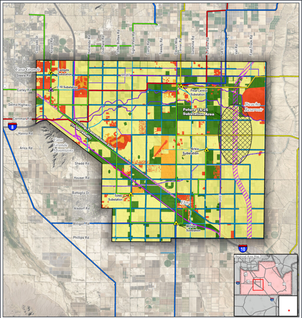 Overall opportunities and constraints visualized and later used to create proposed routes on a 2D graphic. The graphic shows a map with road lines with different colors squares showing the opps and constraints of each area. 