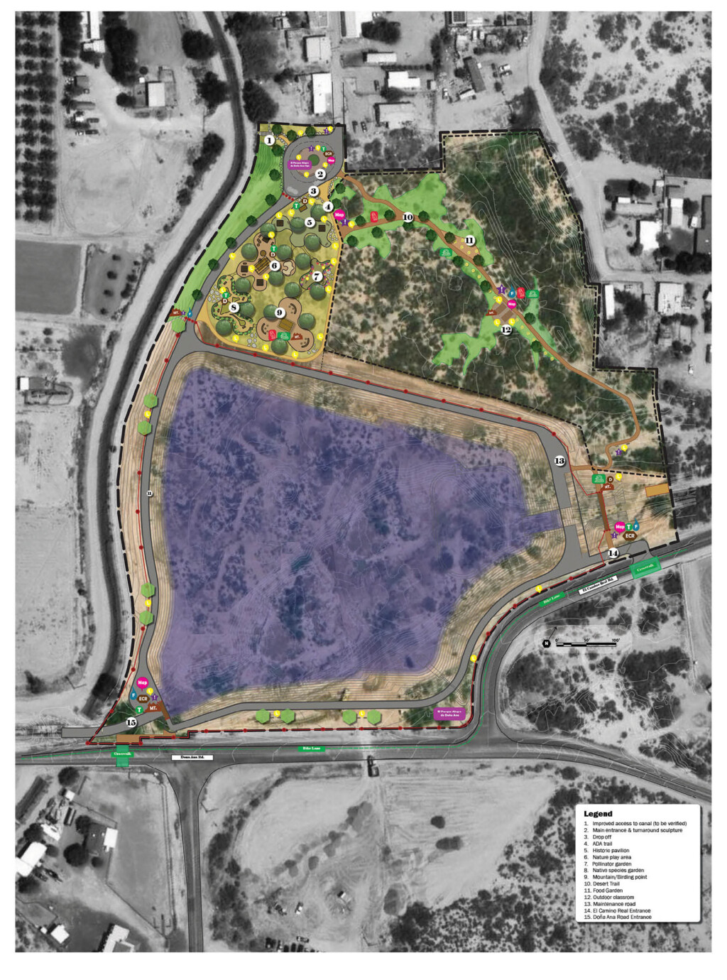 A legend of the El Parque Alegre de Dona Ana Map. 