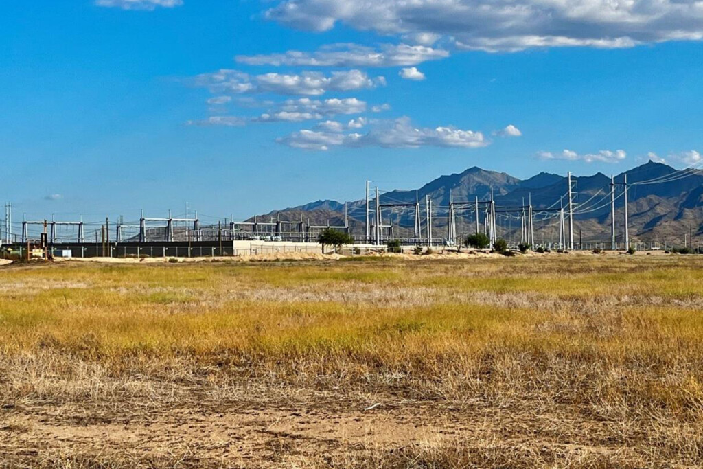 Exhibit G-5. Photograph of the existing Runway Substation; view from the northwest corner of the Microsoft data center parcel, facing southeast.