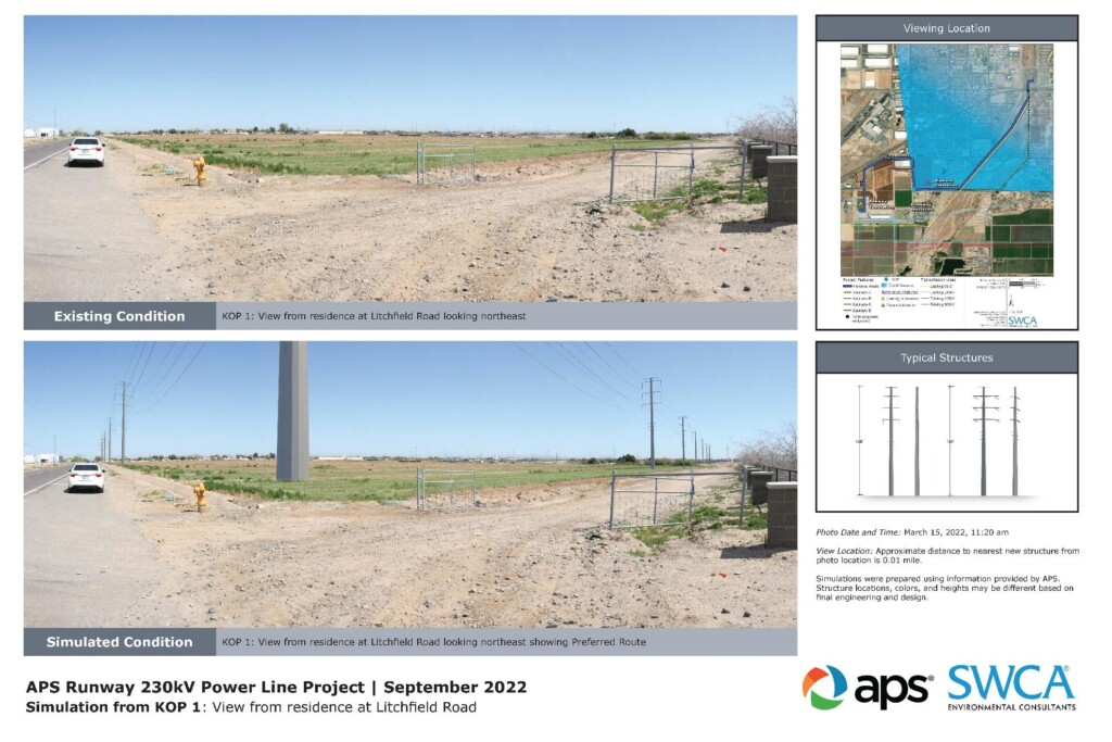 A photosimuliation of the project viewed from residence at Litchfield road. It shows the power line in the current environment.