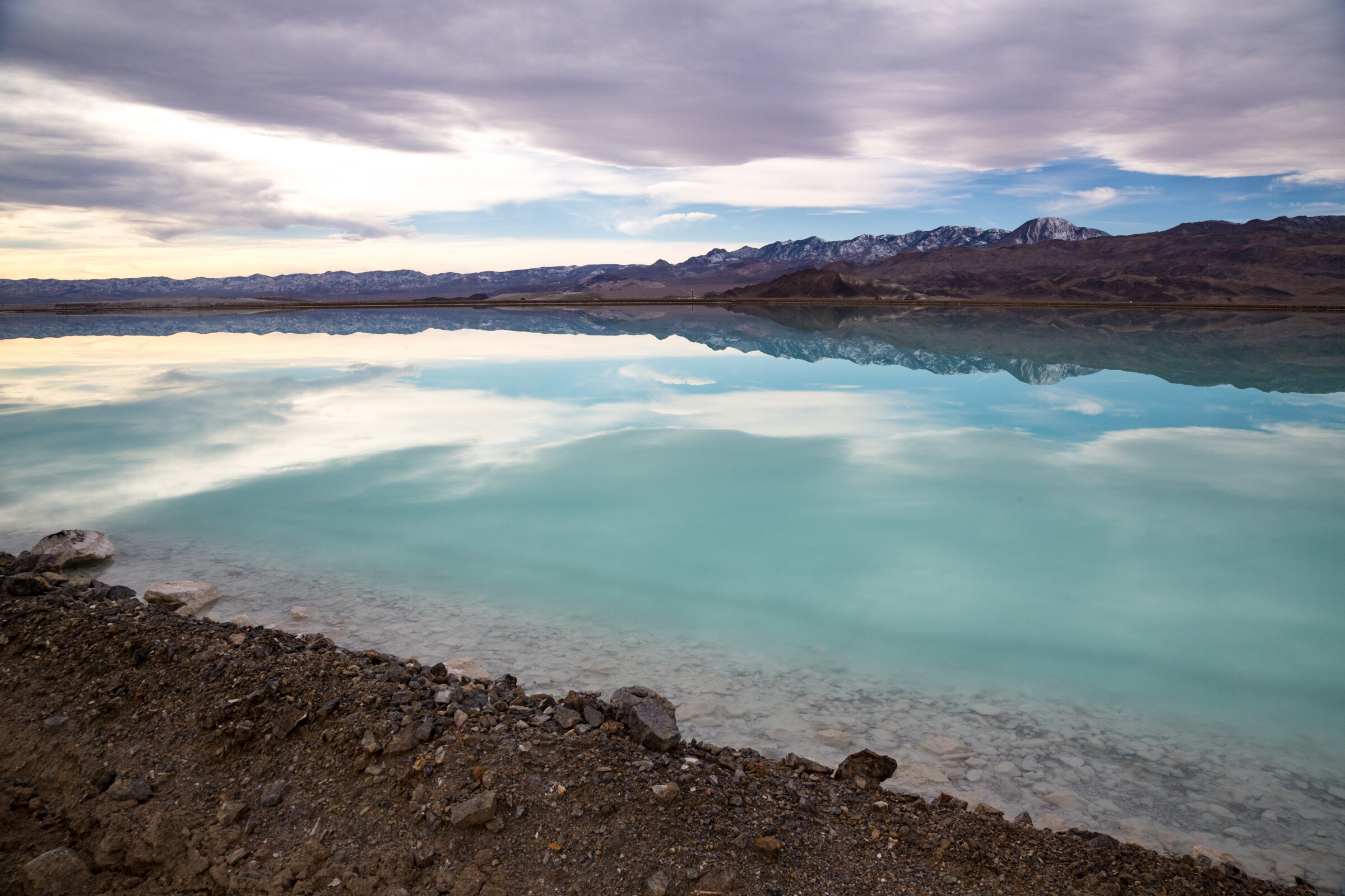 View shows an evaporation pond at the Silver Peak Mine in Tonopah, Nevada