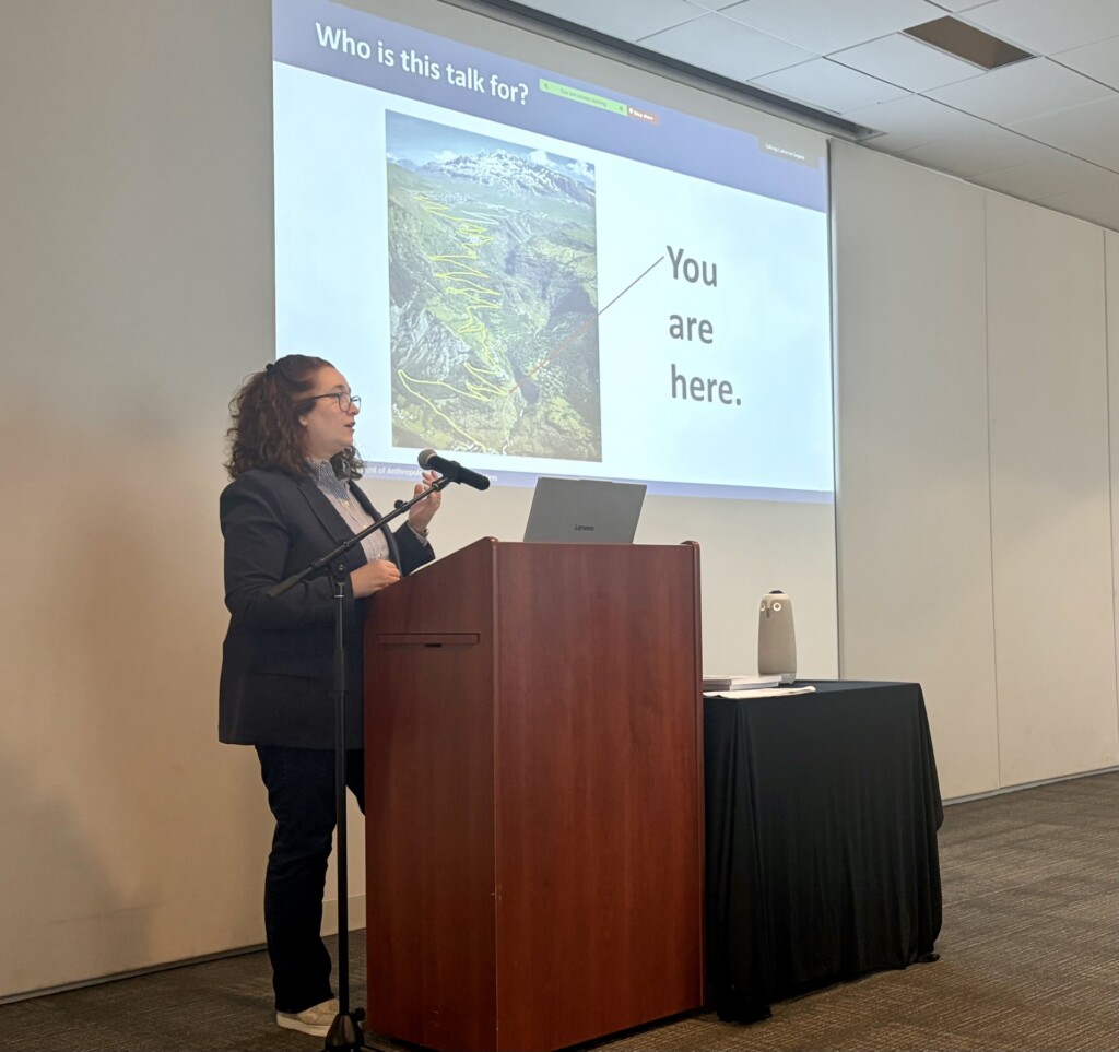 Suanna Crowley presenting a keynote address. 