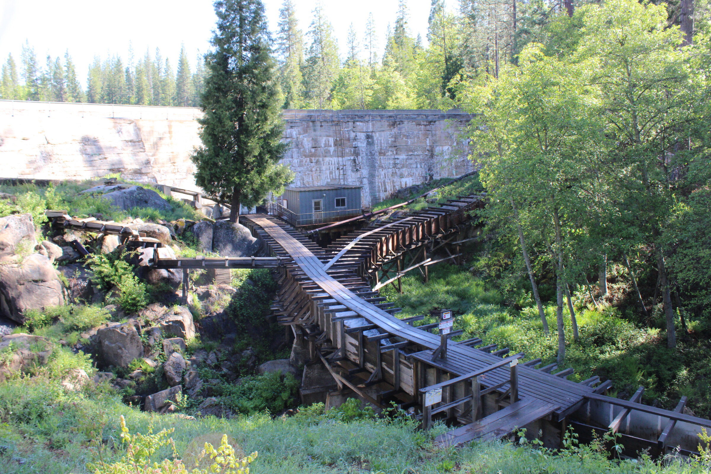 Historic wooden flume and elevated water canal structure